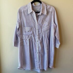 Linea Domani tunic button down blue and white stripes 10